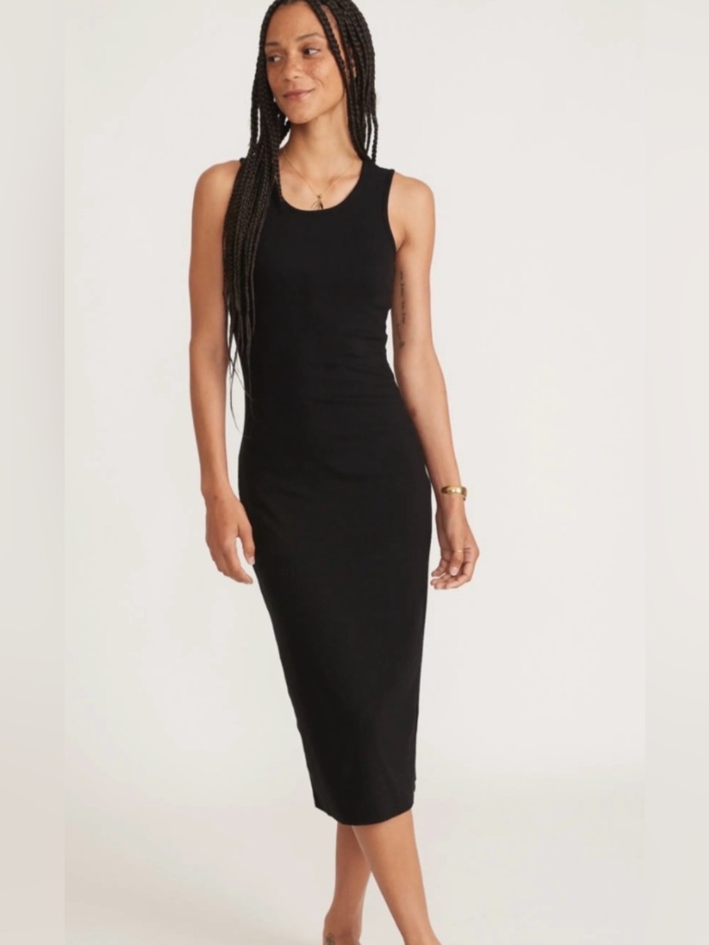 Marine Layer Ribbed Tank Midi Dress Black Medium